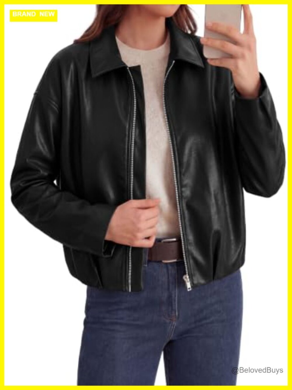 Faux Leather Motorcycle Jacket Women Zip Up Moto Coat